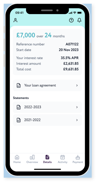 Reevo app loan details screen