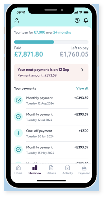 Reevo app loan overview screen